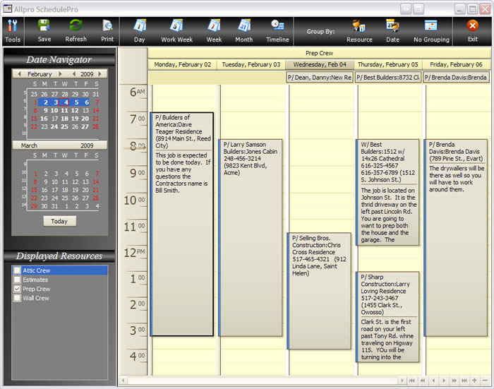 Allpro SchedulePro Work Week View